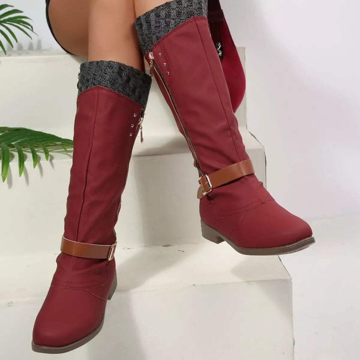 Round Toe Block Heel Boots Suede Rubber Casual