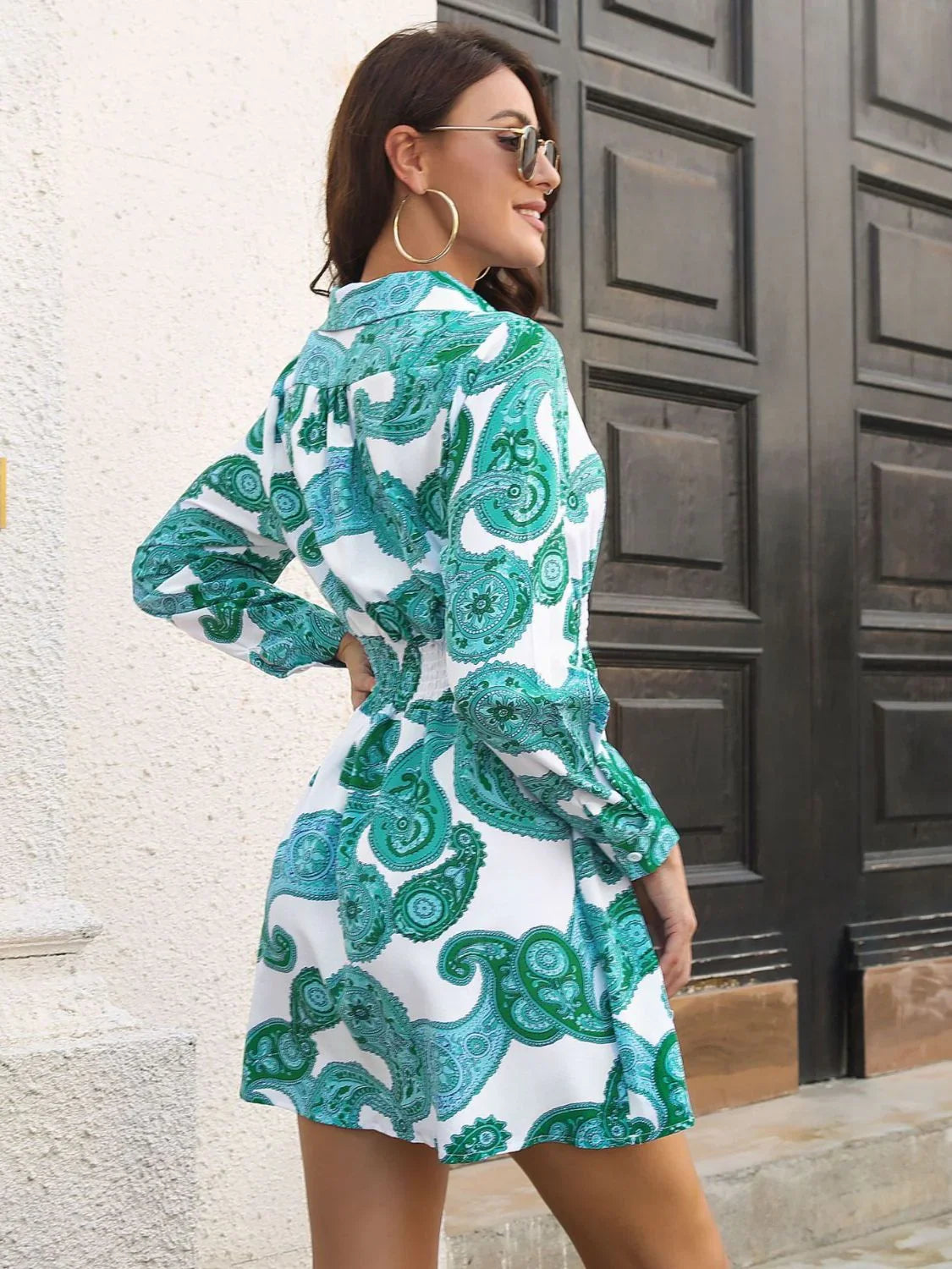 Paisley Print Johnny Collar Smocked Dress - Southern Shores Clothing