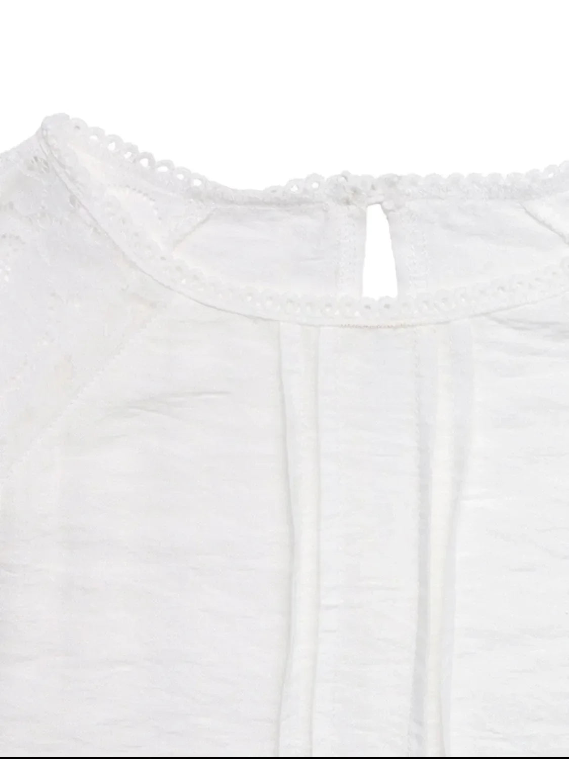 Lace Detail Round Neck Short Sleeve Buttoned Viscose Top - Southern Shores Clothing