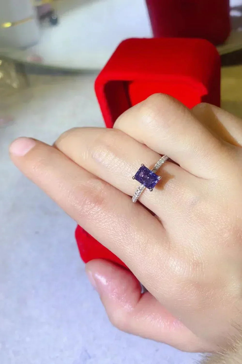 1 Carat Blue Moissanite Rectangle Ring Sterling Silver - Southern Shores Clothing