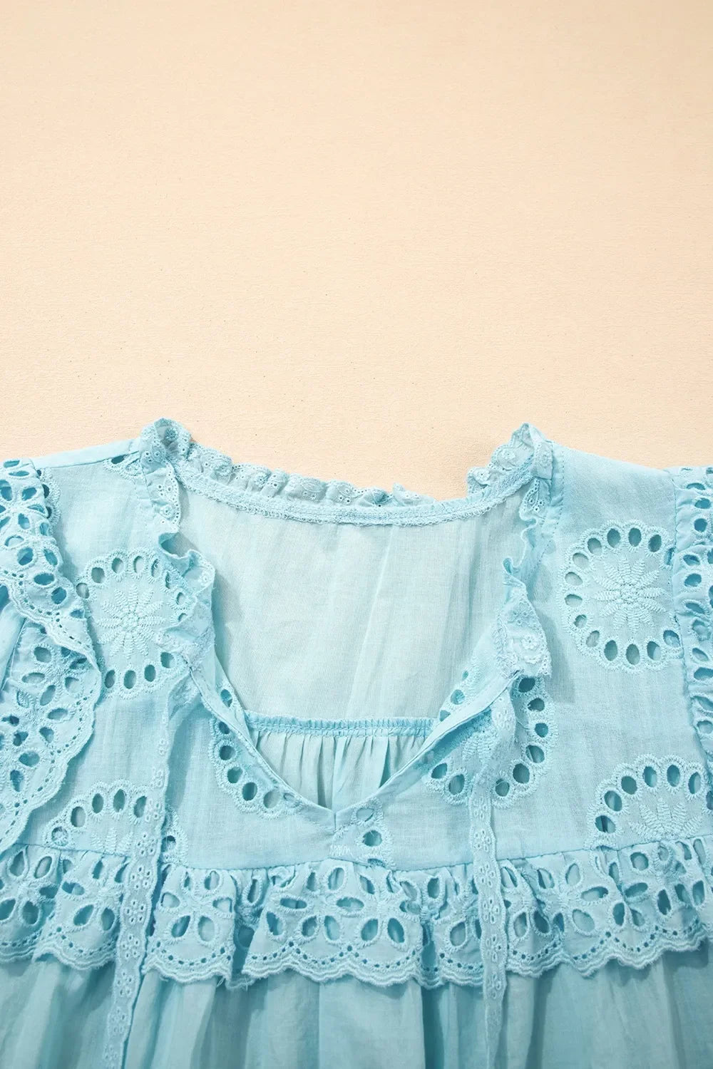 Breathable Cotton Blouse With Eyelet Lace Trim Puff Sleeves - Southern Shores Clothing