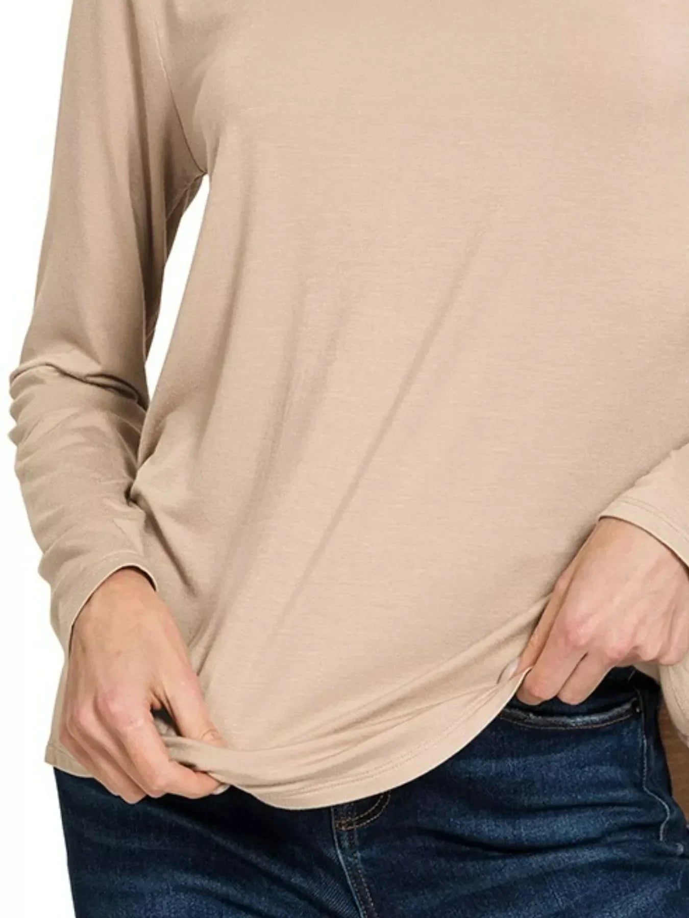 Soft Flowy Round Hem Rayon Long Sleeve Top - Southern Shores Clothing