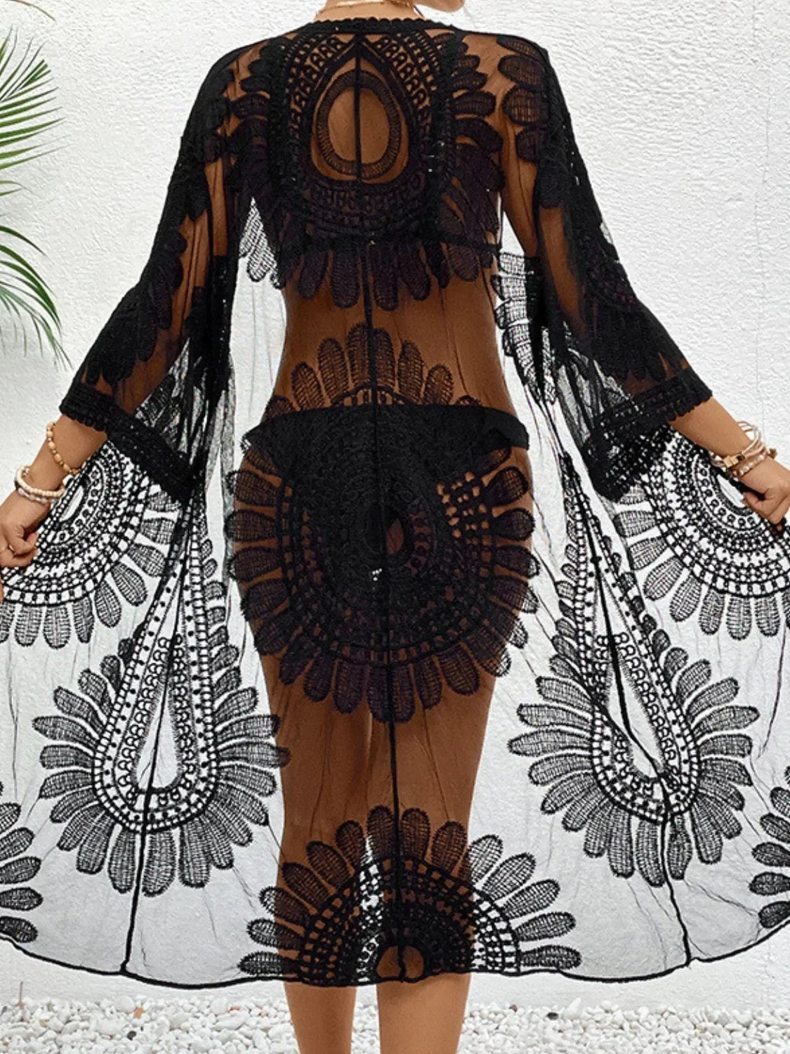 Lace Open Front Longline Cover Up One Size - Southern Shores Clothing