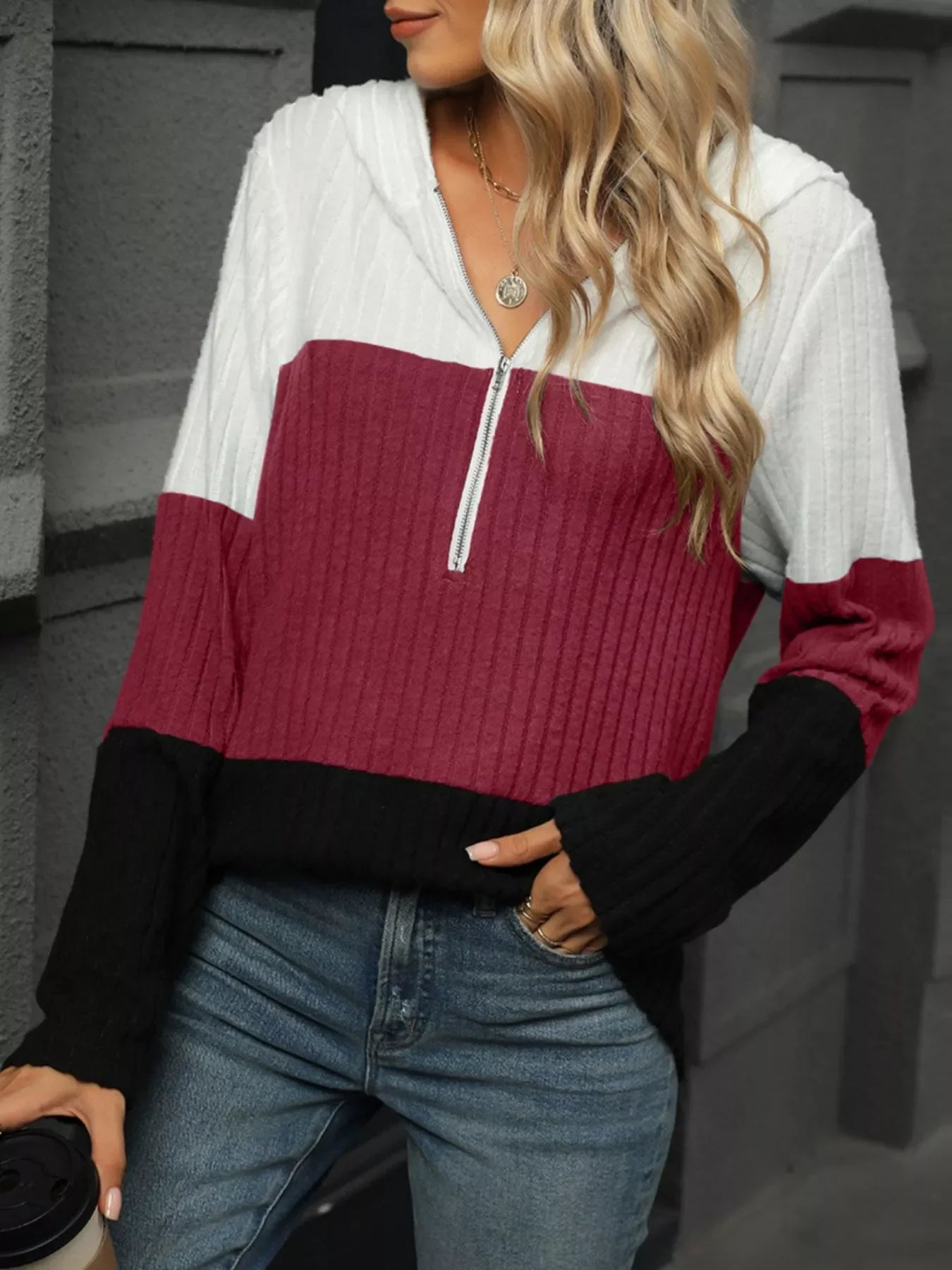 Color Block Half Zip Hooded Top - Southern Shores Clothing