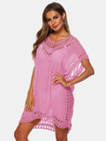 Cutout V-Neck Short Sleeve Cover-Up One Size - Southern Shores Clothing
