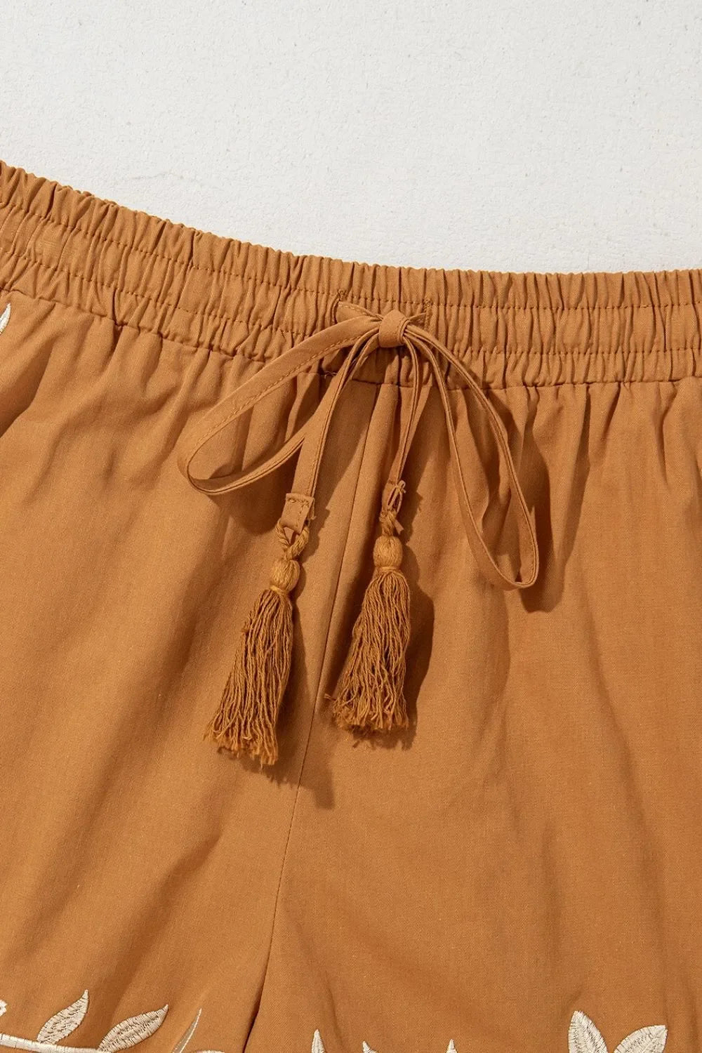 Embroidered Boho Tasseled Drawstring Elastic Waist Casual Shorts - Southern Shores Clothing