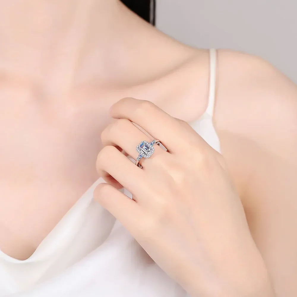 Timeless Solitaire Moissanite Ring In Sterling Silver Halo - Southern Shores Clothing