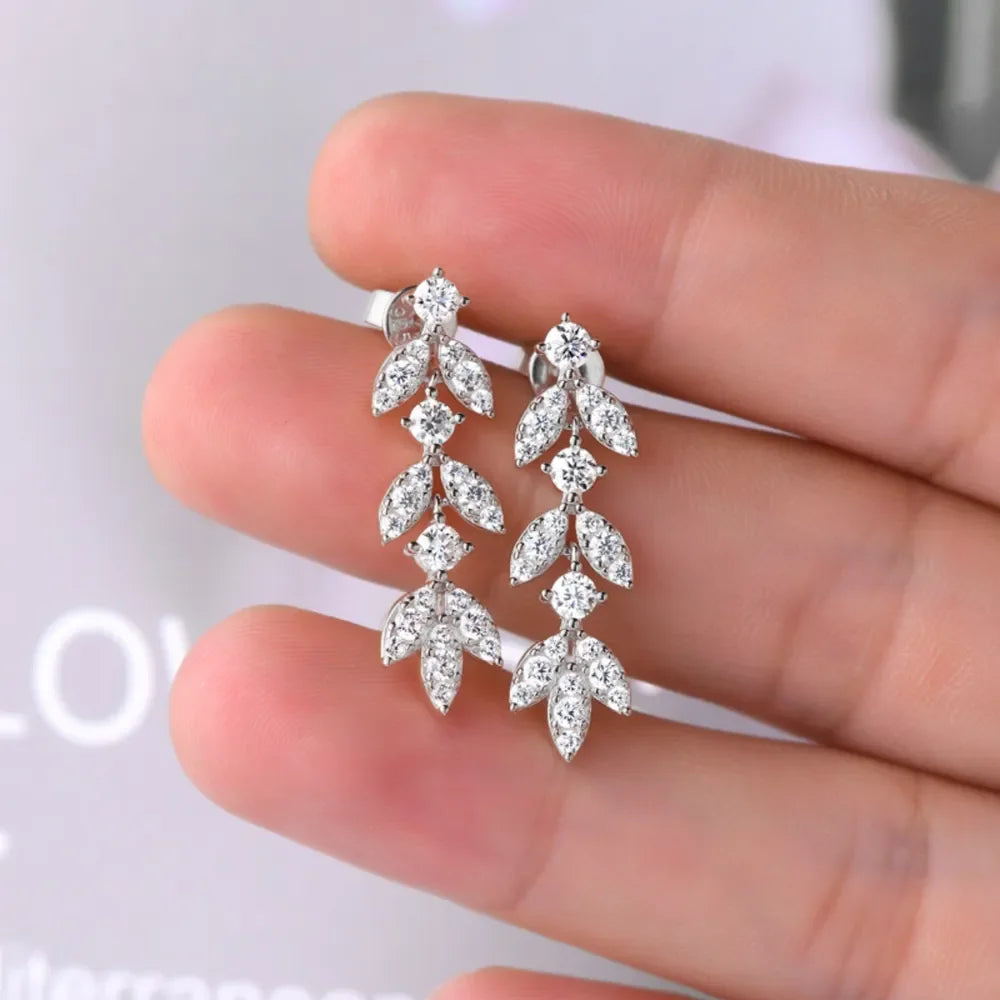 Sterling Silver Moissanite Leaf Earrings - Southern Shores Clothing