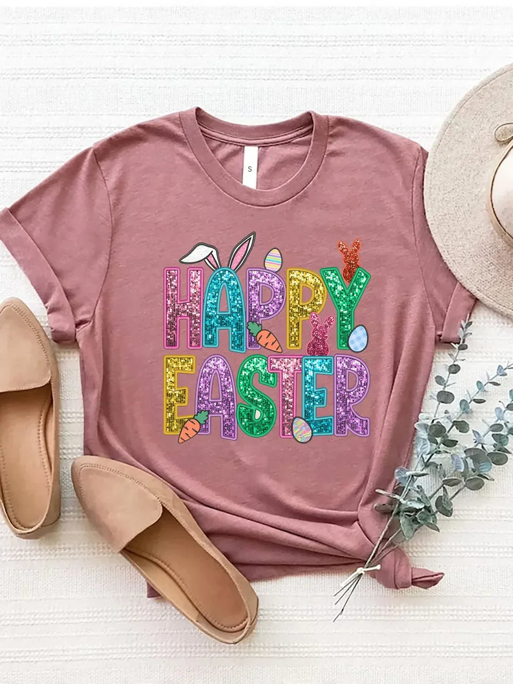 Happy Easter Round Neck Short Sleeve T Shirt - Southern Shores Clothing