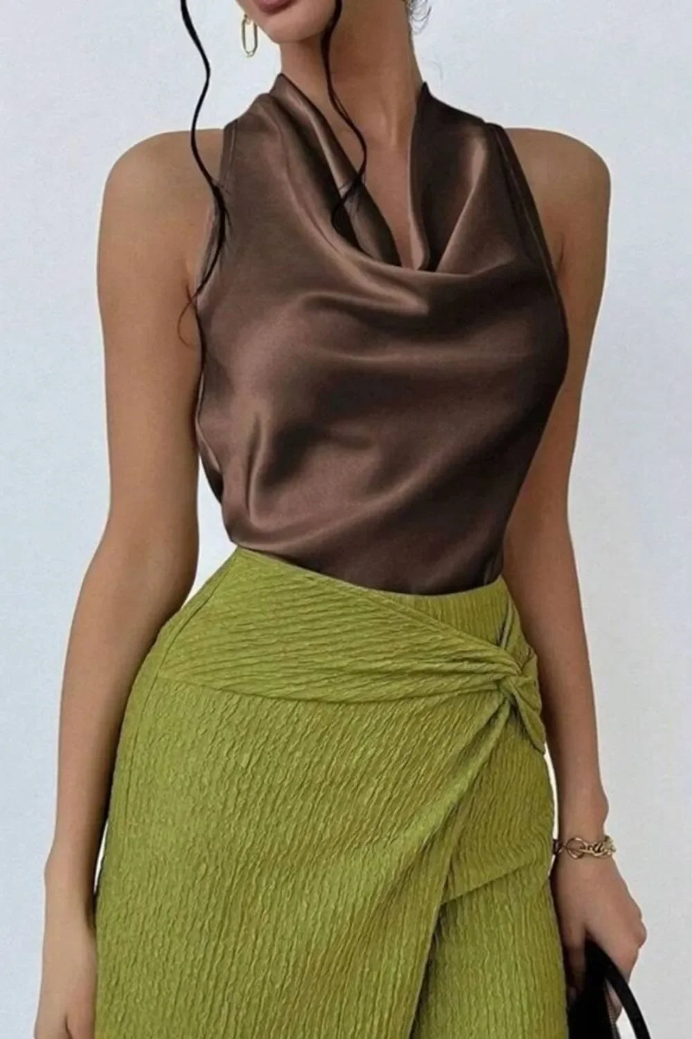 Satin Cowl Neck Sleeveless Blouse For Office - Southern Shores Clothing