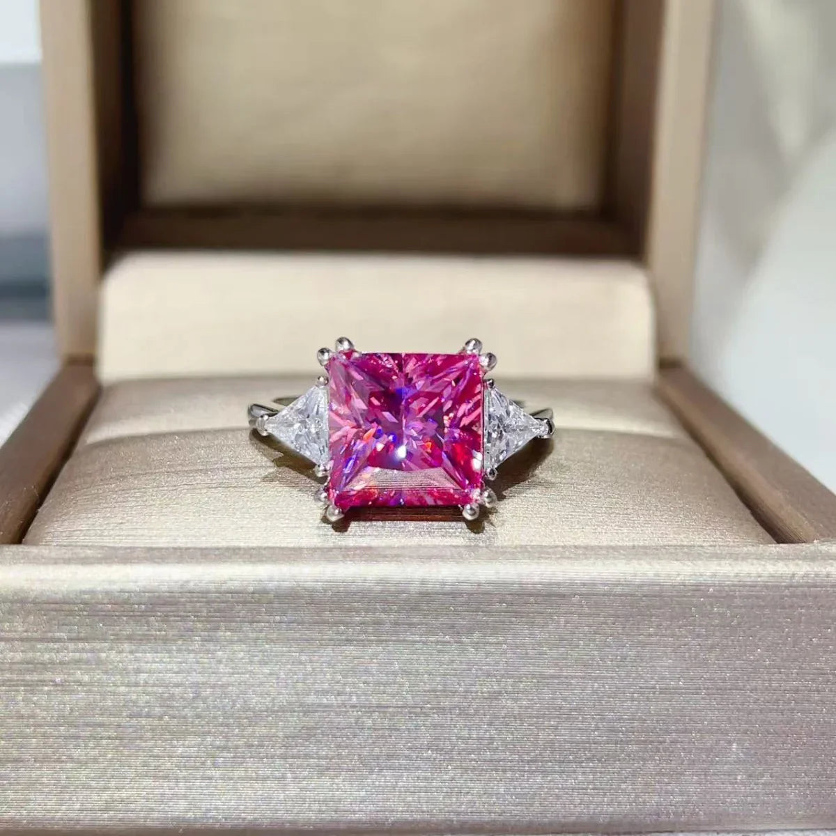 Moissanite Sterling Silver Ring With Princess Cut Center Stone - Southern Shores Clothing