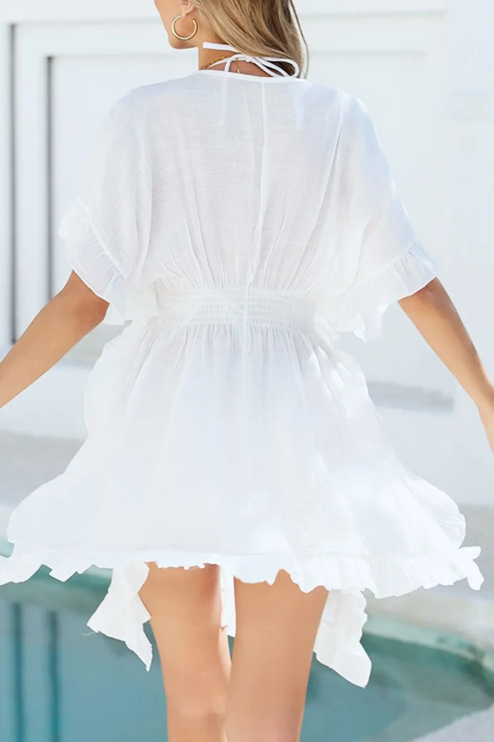 Ruffled Smocked V-Neck One Size Cover-Up - Southern Shores Clothing