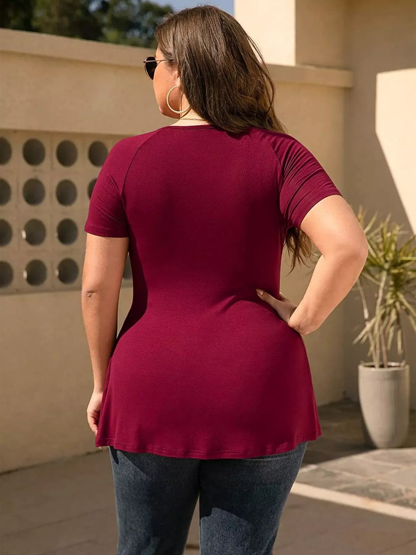 Plus Size Stretch Surplice Short Sleeve T Shirt - Southern Shores Clothing
