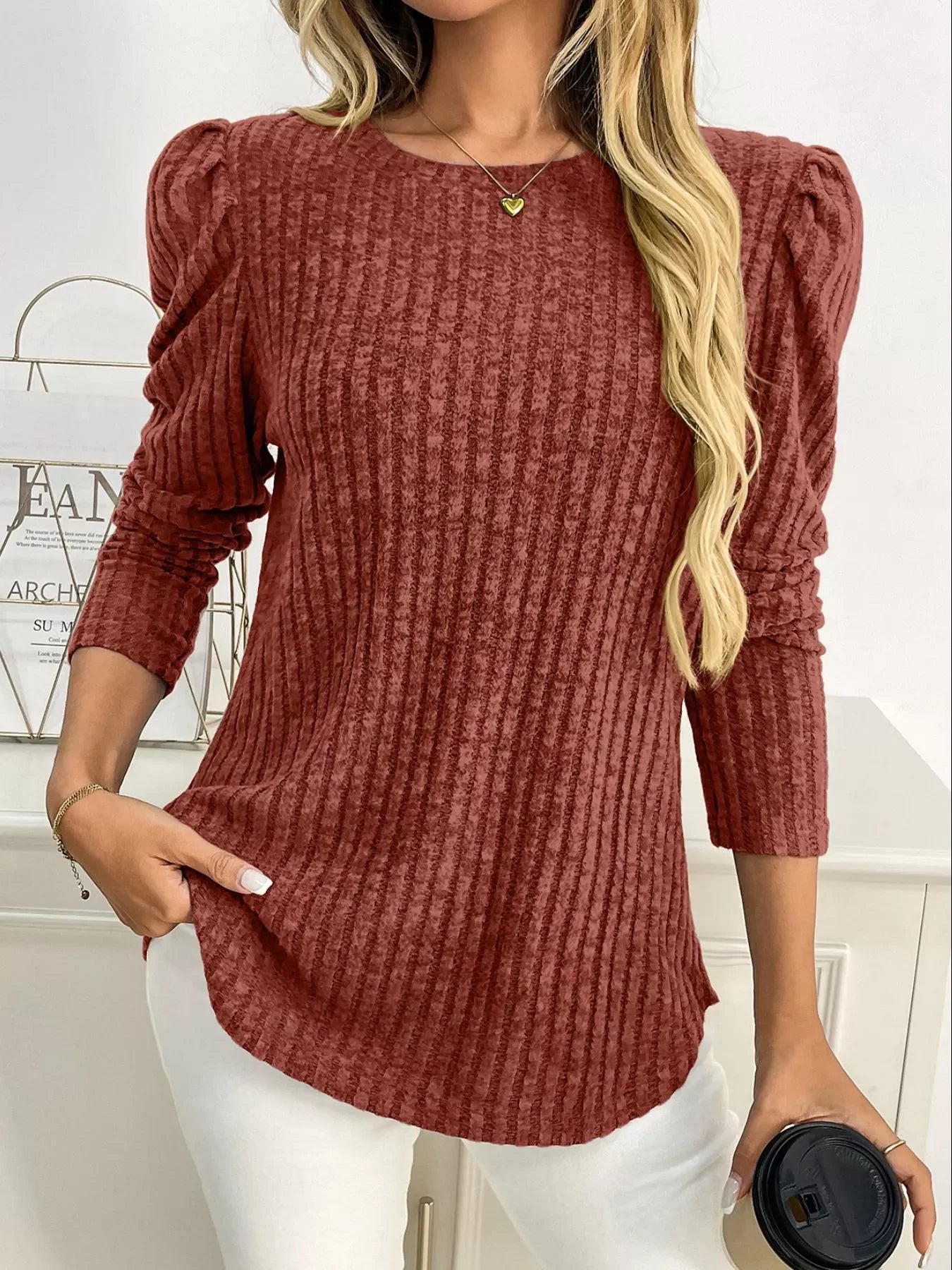 Round Neck Puff Sleeve T-Shirt - Southern Shores Clothing