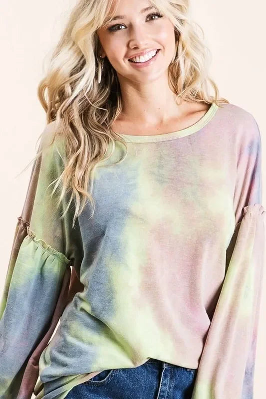 Tie Dye French Terry Sweatshirt With Bubble Sleeves - Southern Shores Clothing