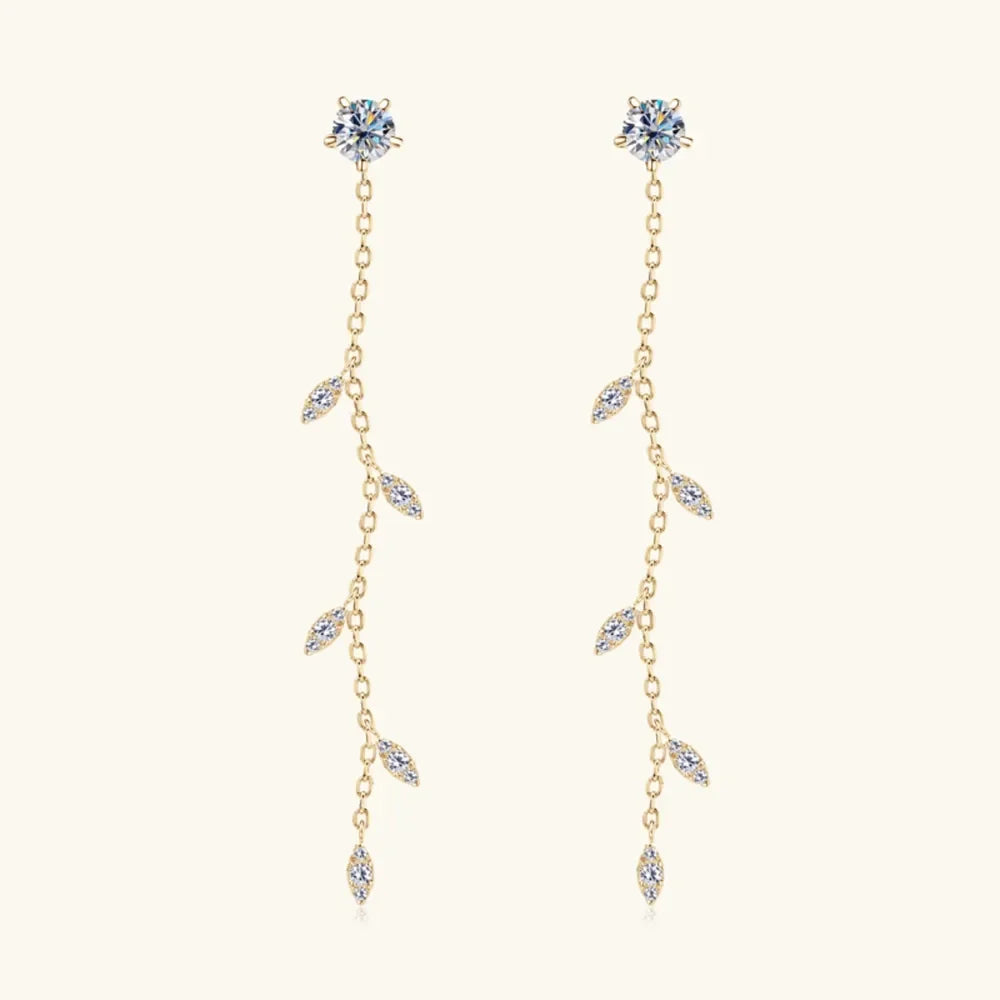 1.38 Carat Moissanite Sterling Silver Leaf Earrings - Southern Shores Clothing