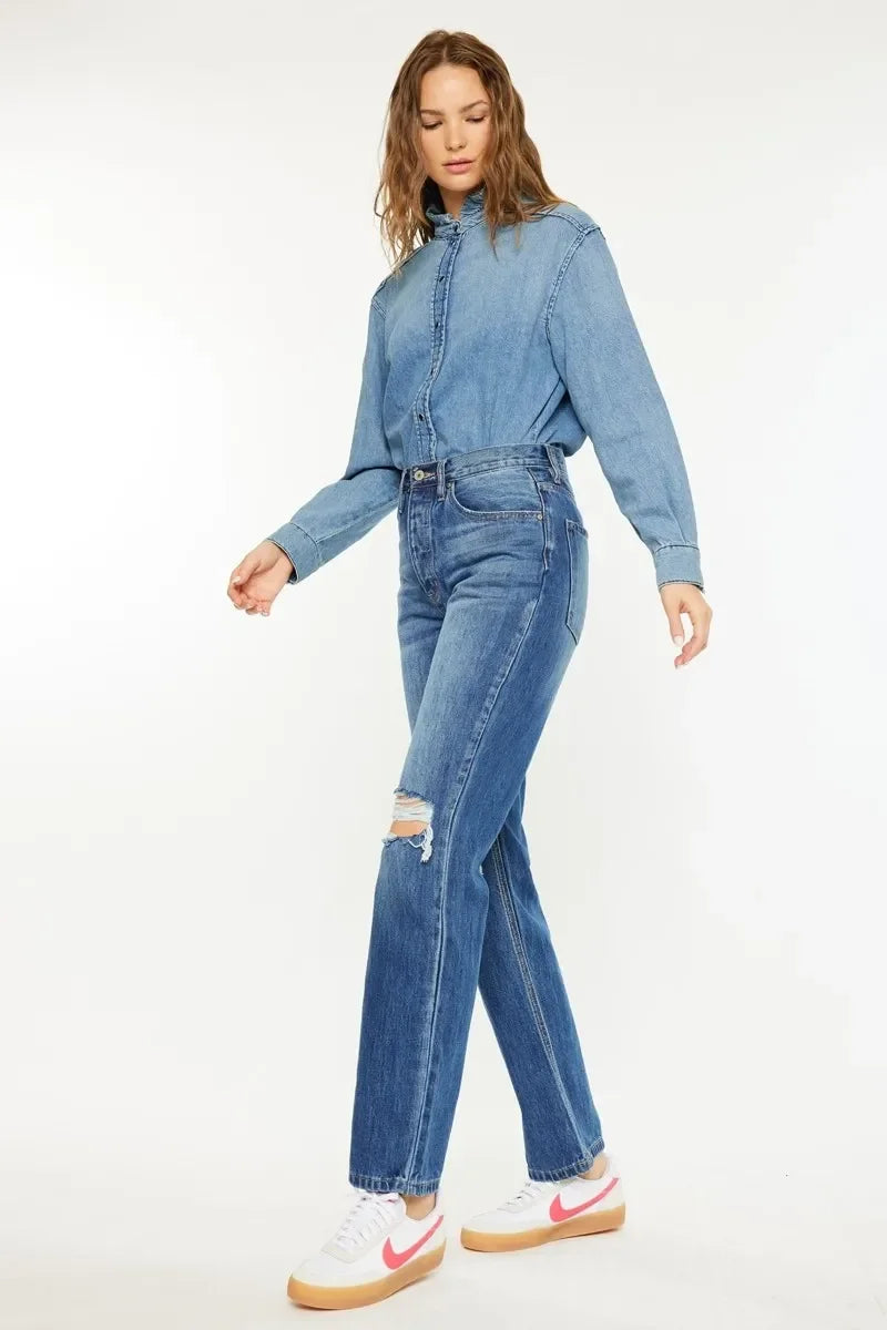 Nautical Inspired Ultra High Rise 90s Boyfriend Jeans - Southern Shores Clothing