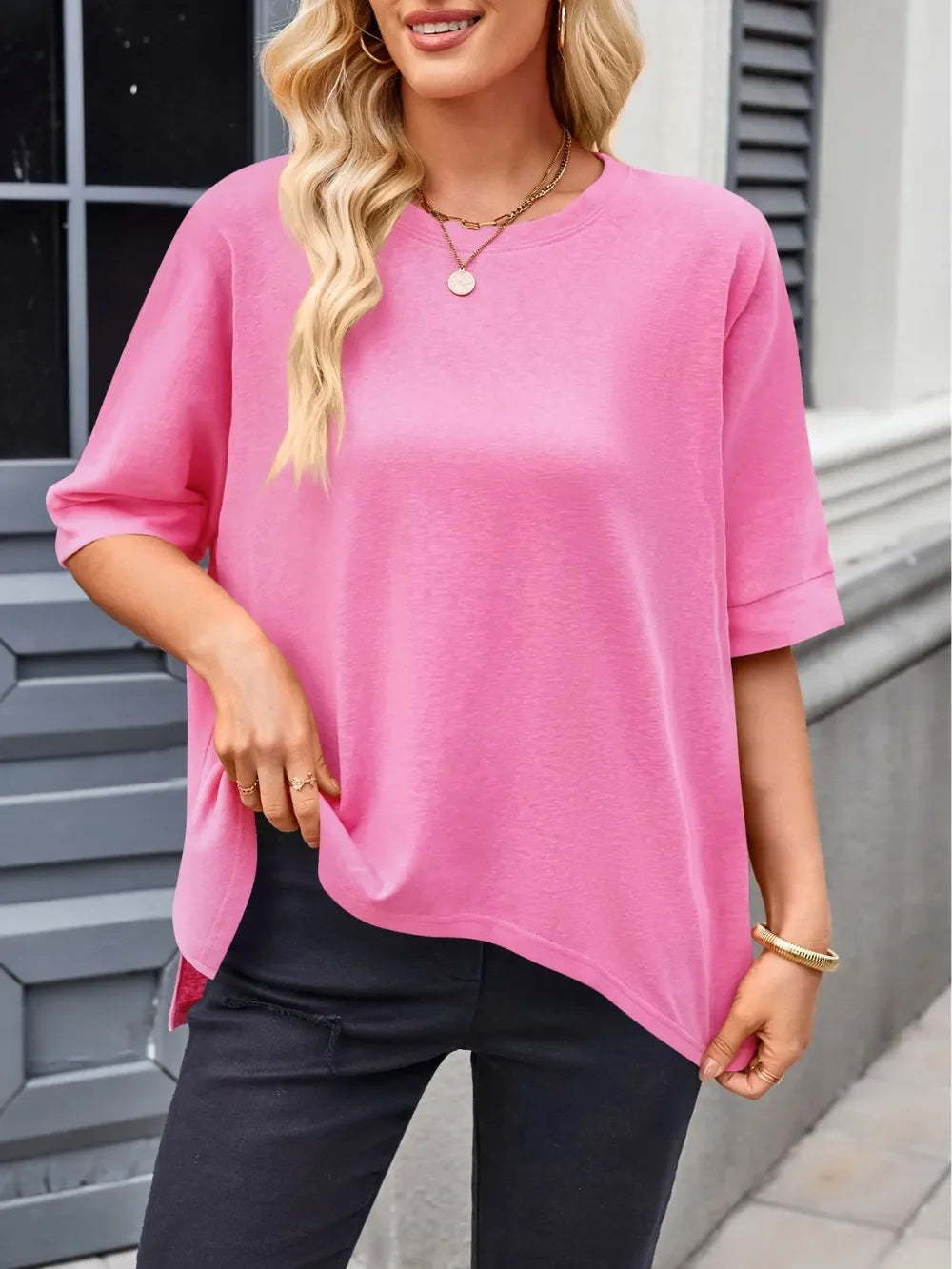 Round Neck Half Sleeve Rayon Blend T Shirt Casual Top - Southern Shores Clothing