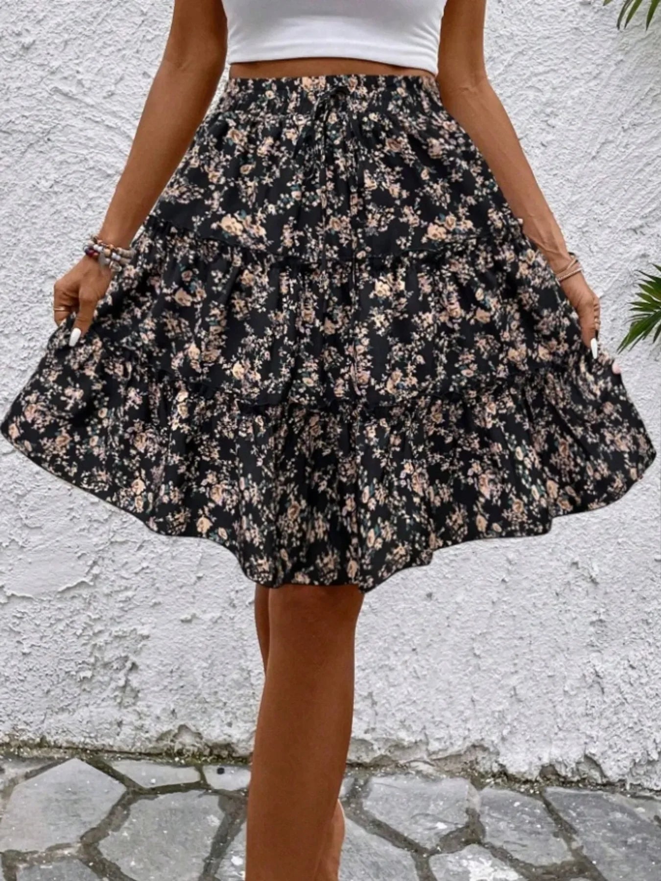 Floral Print Midi Skirt Lightweight Fabric - Southern Shores Clothing