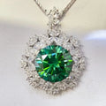 10 Carat Moissanite Sterling Silver Halo Pendant Necklace