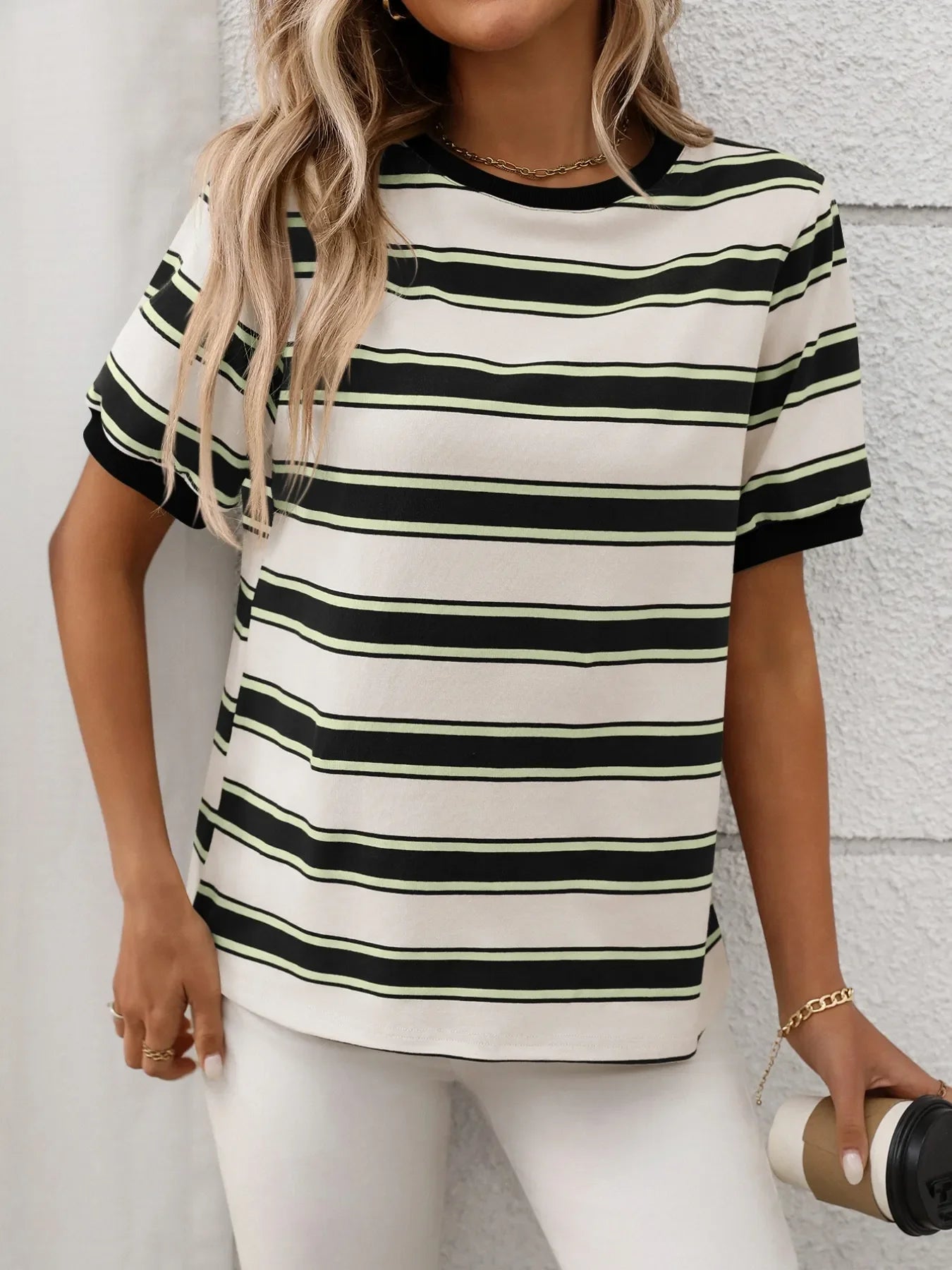 Striped Short Sleeve Crew Neck T Shirt For Everyday Wear - Southern Shores Clothing