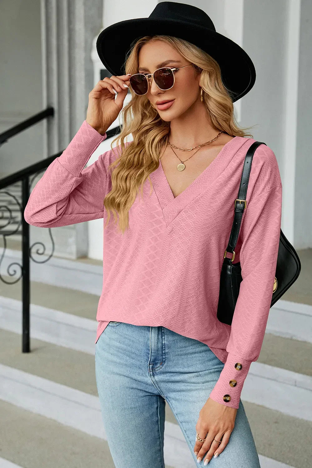 V-Neck Lantern Sleeve T-Shirt - Southern Shores Clothing