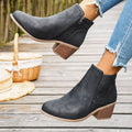 Round Toe Block Heel Ankle Boots Mid Heel - Southern Shores Clothing