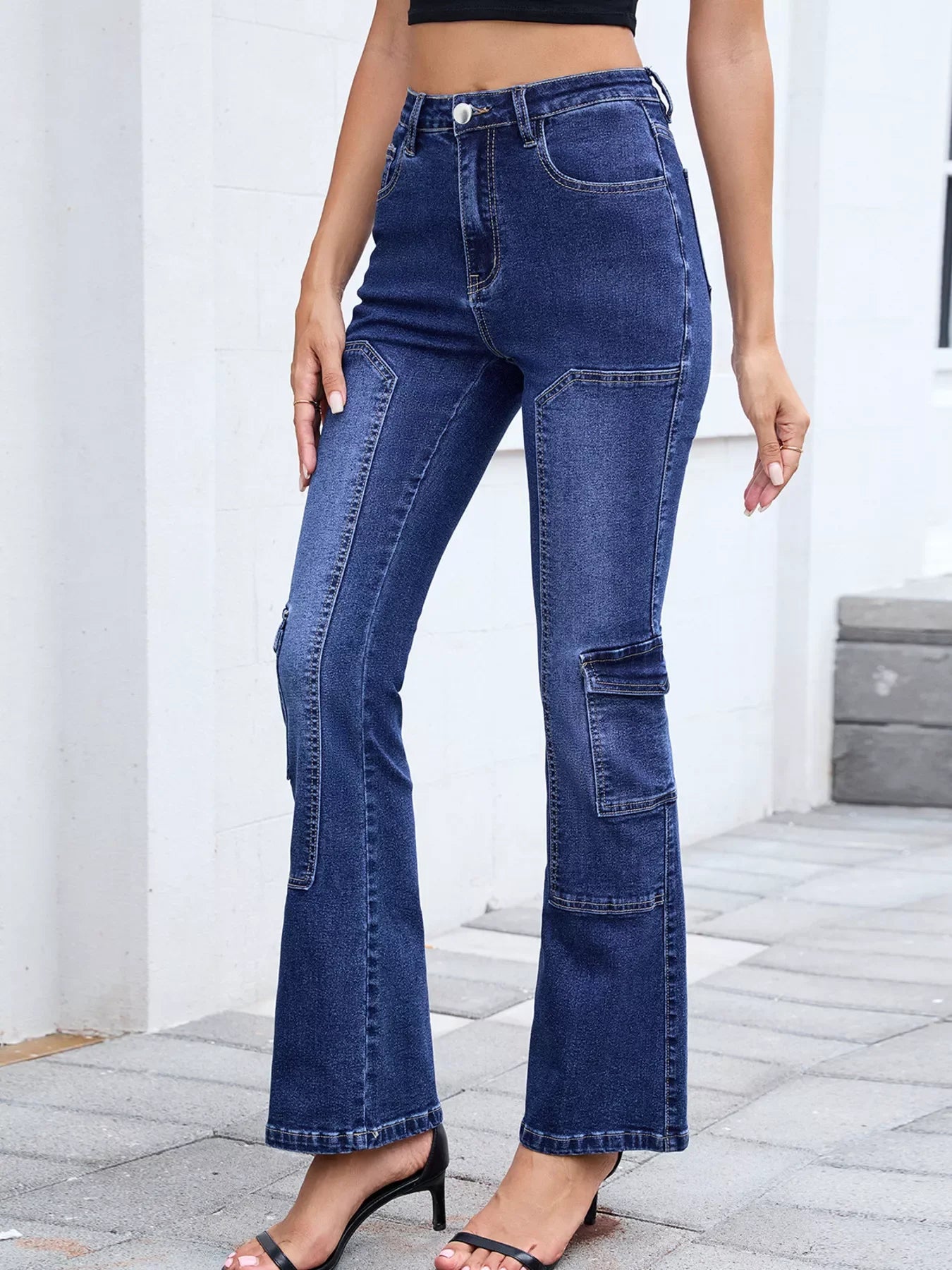 Nautical High Waisted Bootcut Jeans With Stretch