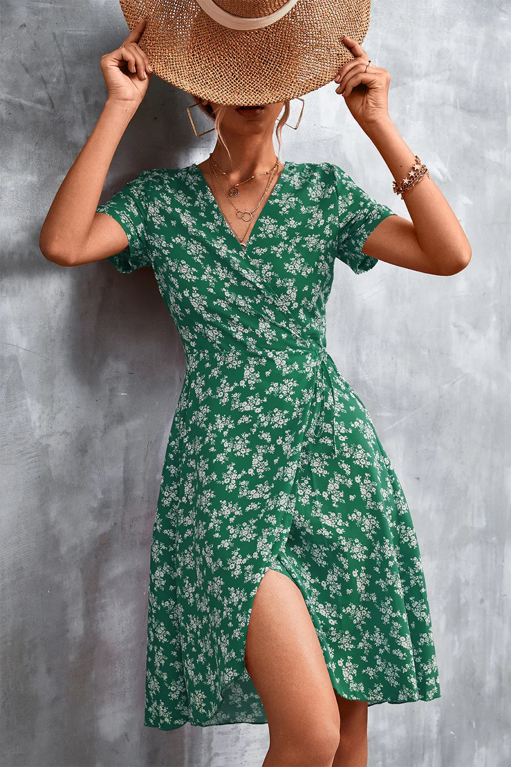 Floral Surplice Neck Flutter Sleeve Dress - Southern Shores Clothing