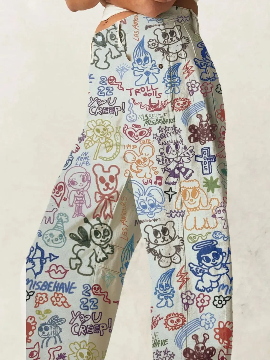 Ocean Printed Wide Leg Denim Jeans Coastal Style - Southern Shores Clothing
