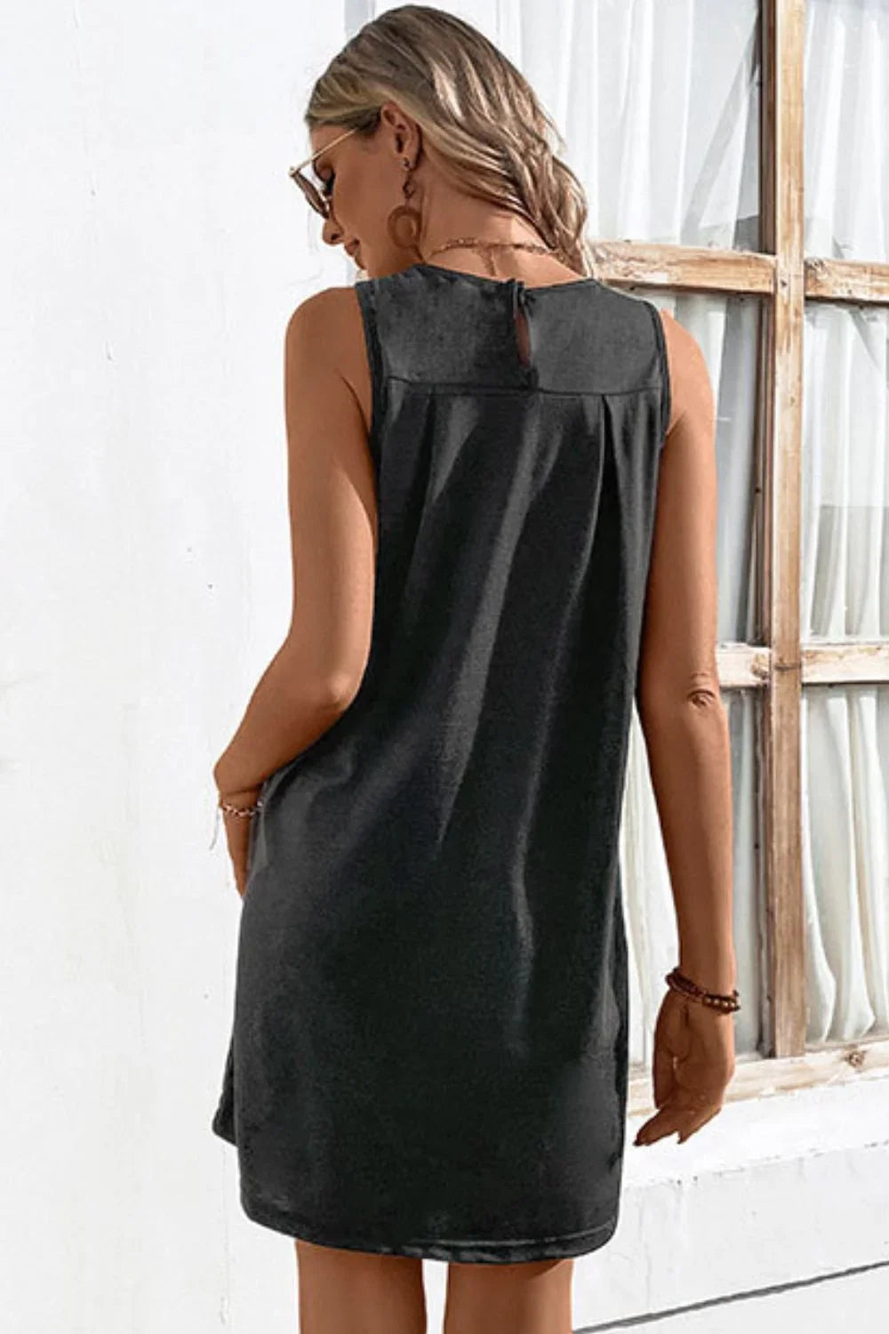 Perfee Round Neck Sleeveless Mini Dress - Southern Shores Clothing