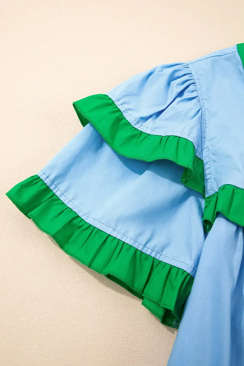 Cotton Notched Neck Frilly Detail Short Sleeve Blouse - Southern Shores Clothing