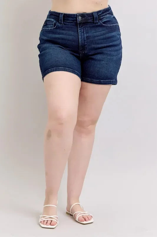 High Waist Denim Shorts With Back Flap Pocket Plus Size - Southern Shores Clothing