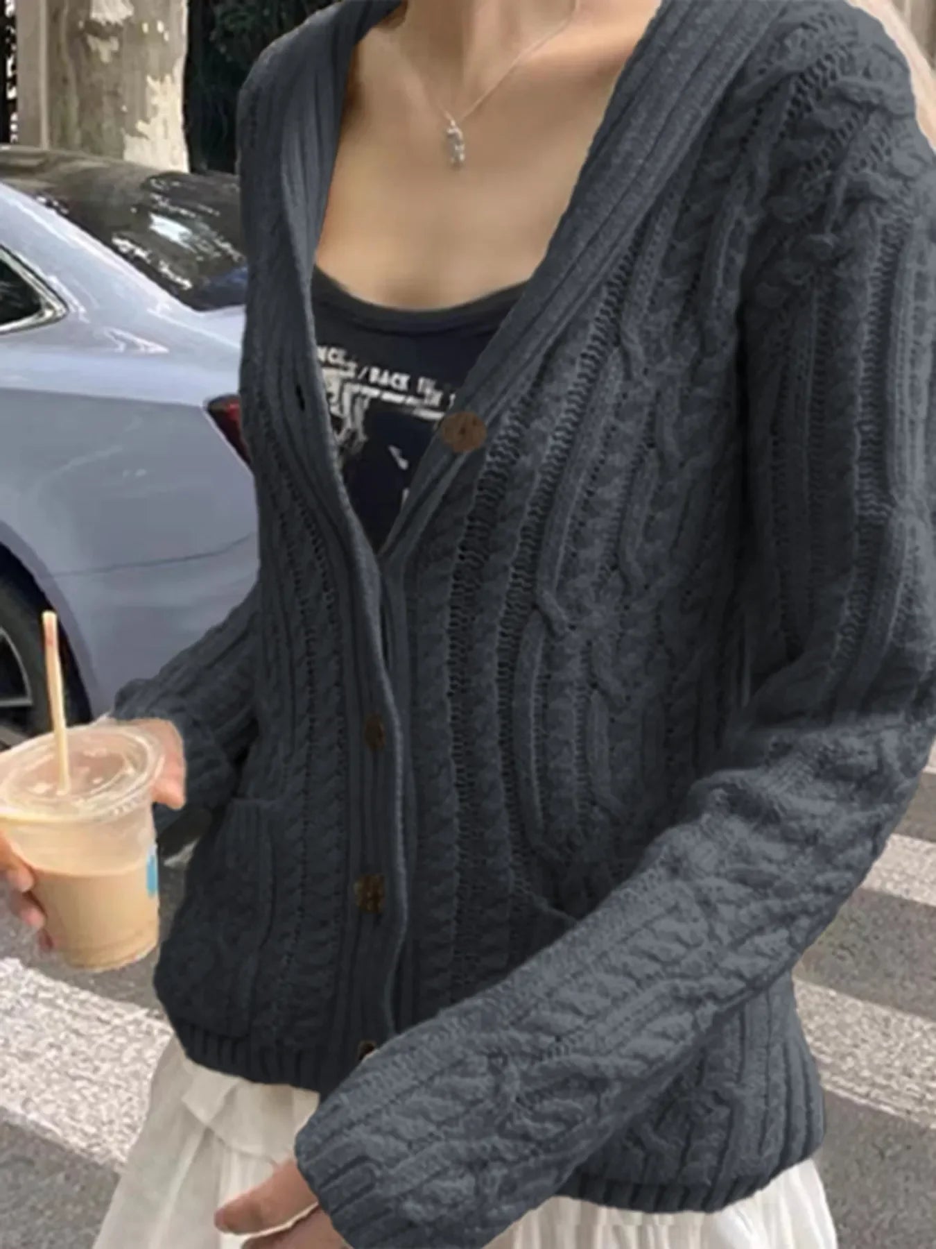 Cozy Cable Knit Button Up Cardigan Acrylic - Southern Shores Clothing