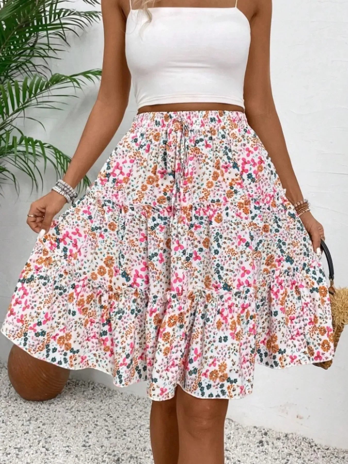 Floral Print Midi Skirt Lightweight Fabric - Southern Shores Clothing