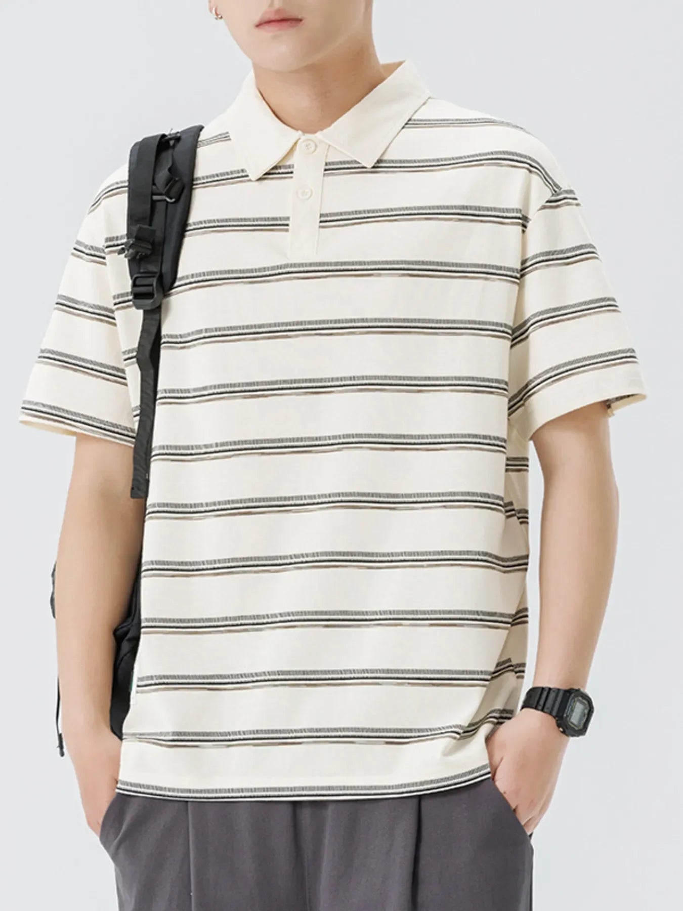 Plus Size Striped Short Sleeve Button Polo - Southern Shores Clothing
