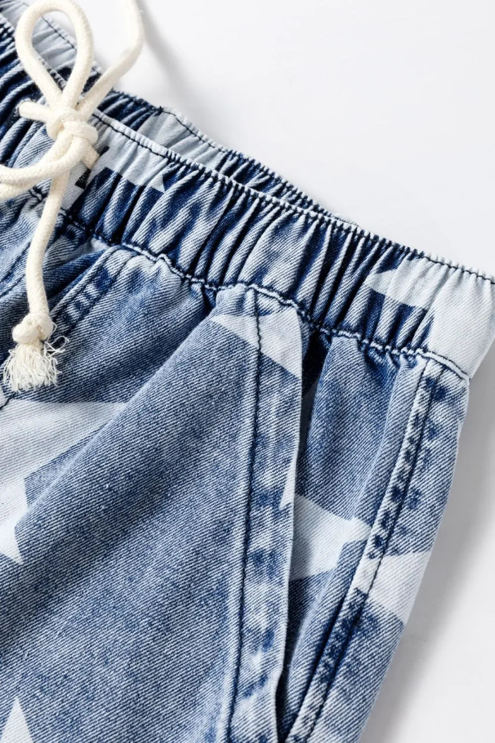 Beach Star Print Washed Drawstring High Waist Wide Leg Jeans - Southern Shores Clothing