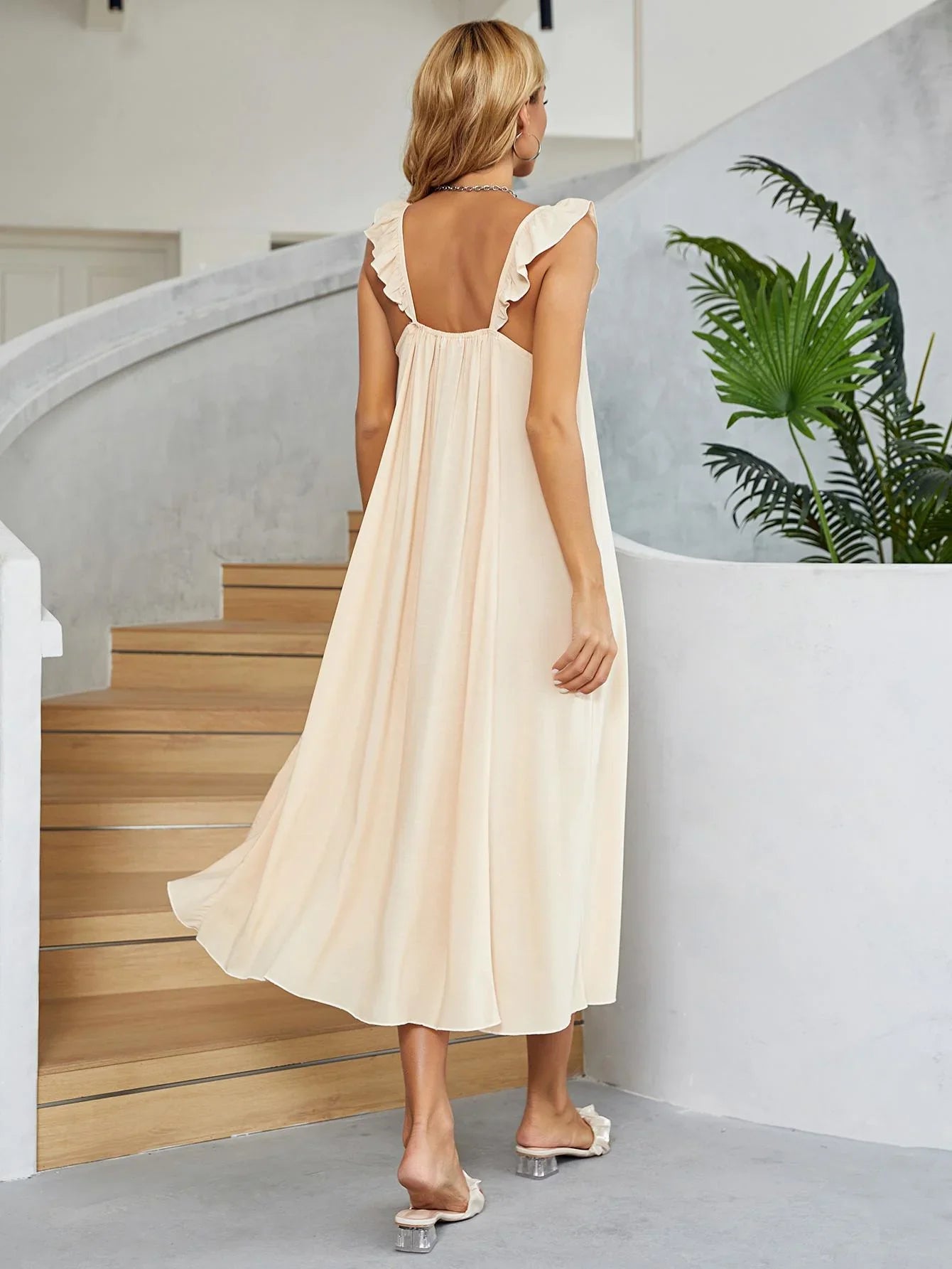 Ruffled V-Neck Midi Dress - Southern Shores Clothing