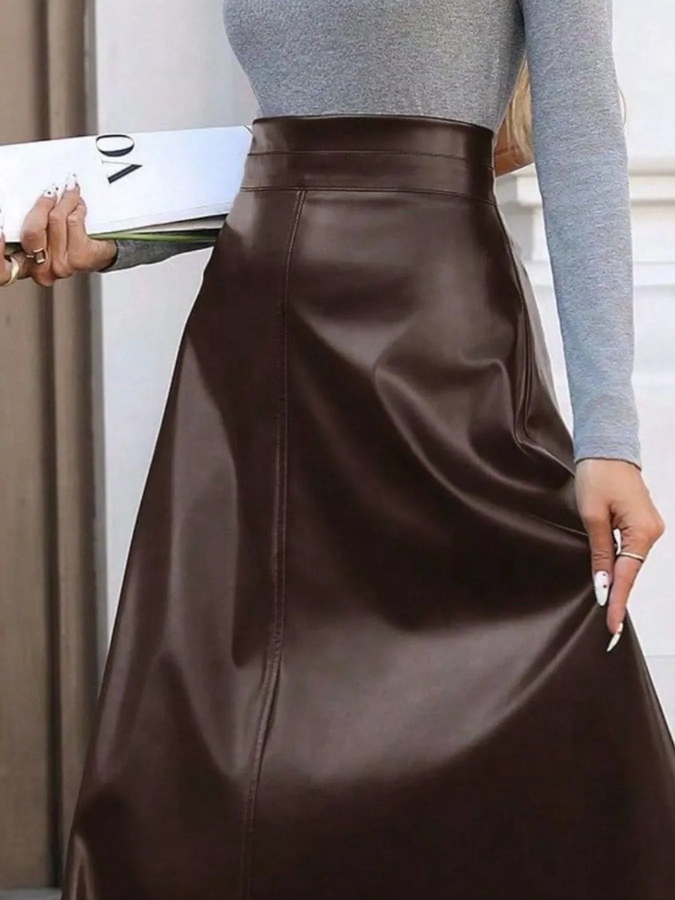 Textured Leather A-Line Silhouette Midi Skirt - Southern Shores Clothing
