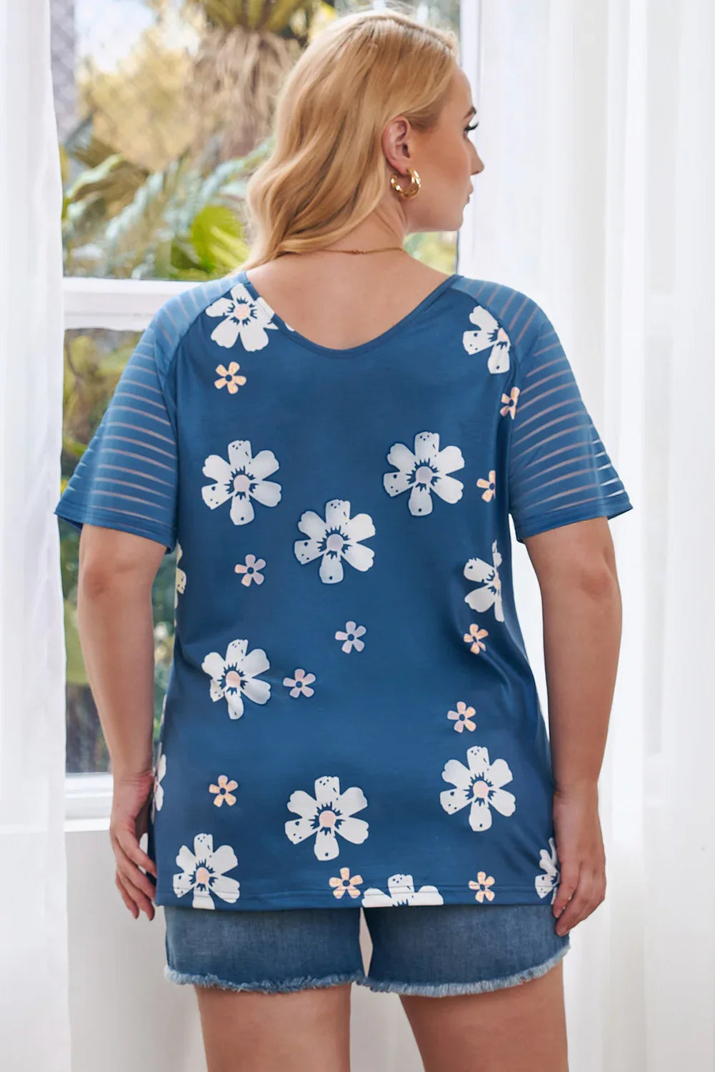 Plus Size V-Neck Raglan Sleeve Floral Tee - Southern Shores Clothing