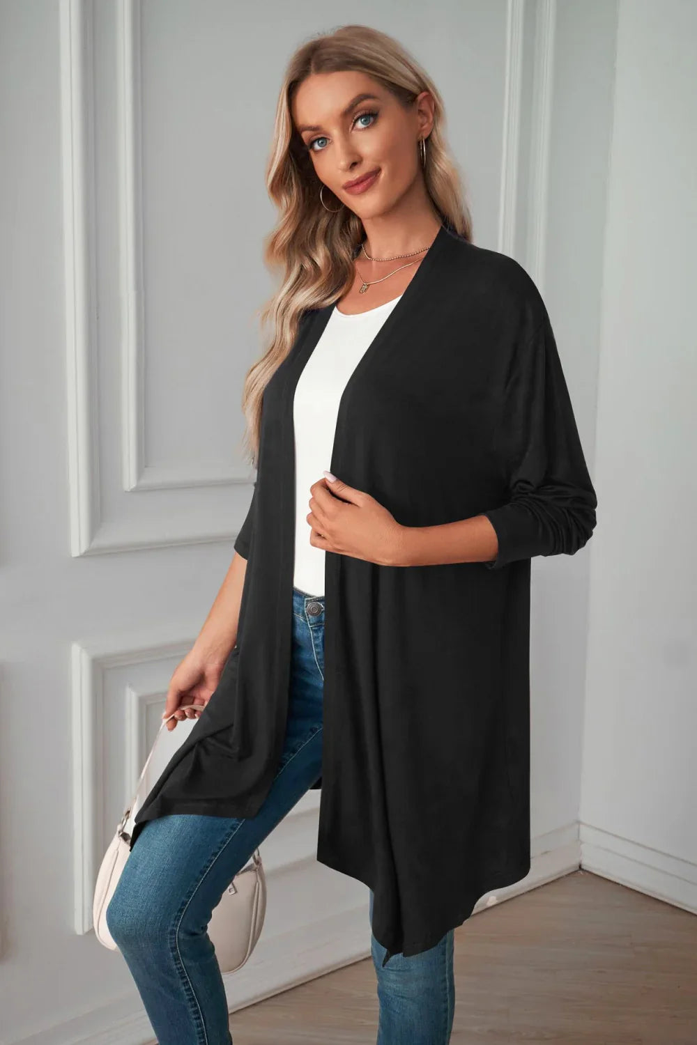 Open Front Long Sleeve Cardigan Solid Knit Casual - Southern Shores Clothing