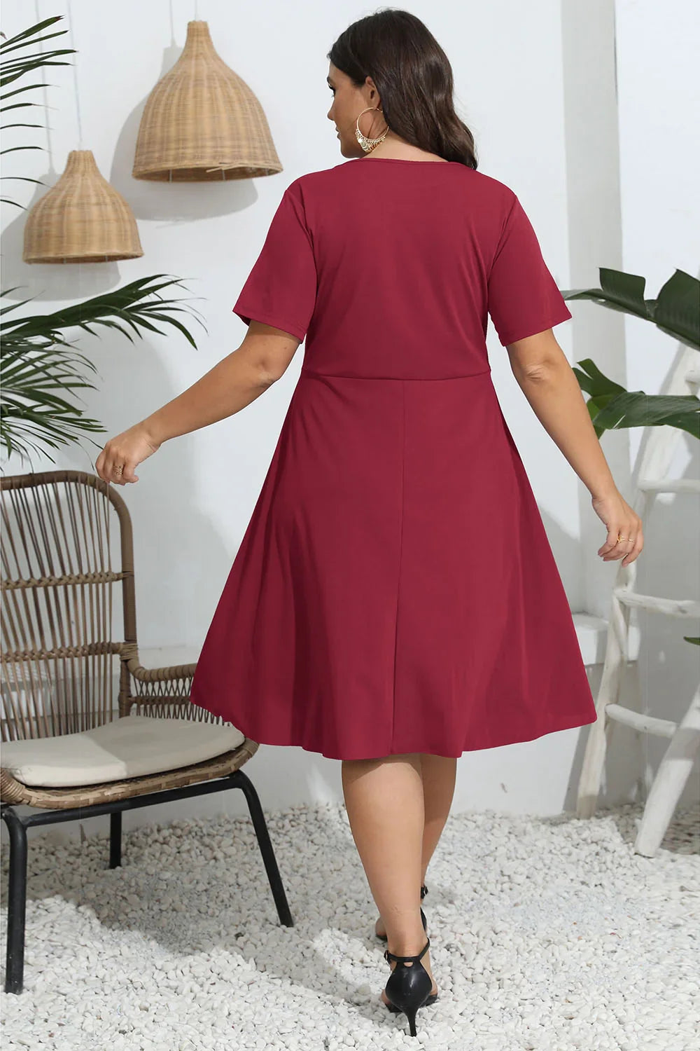 Plus Size Round Neck Openwork Dress - Southern Shores Clothing