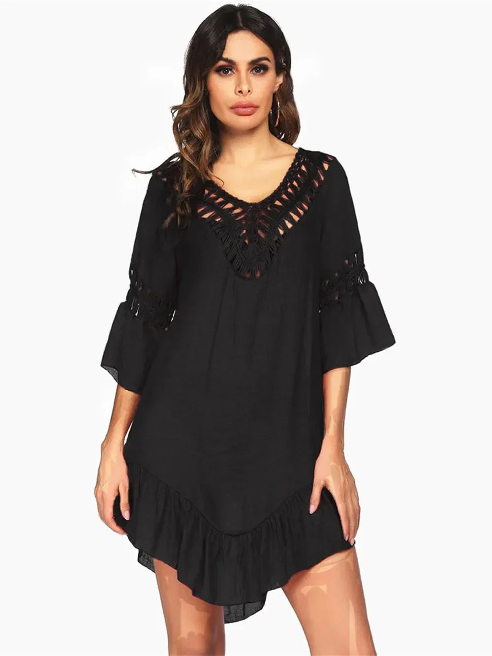 Backless Cutout Three Quarter Sleeve Cover Up One Size - Southern Shores Clothing