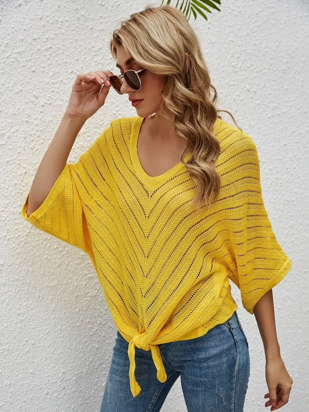 Openwork Batwing Sleeve Cover-Up Stretch Fabric - Southern Shores Clothing