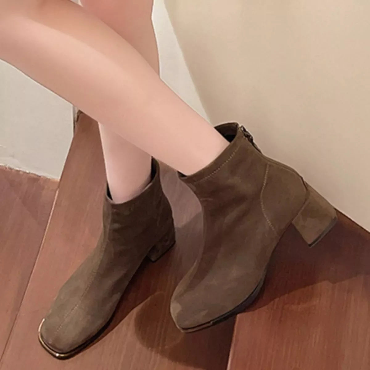 Square Toe Block Low Heel Suede Ankle Boots - Southern Shores Clothing