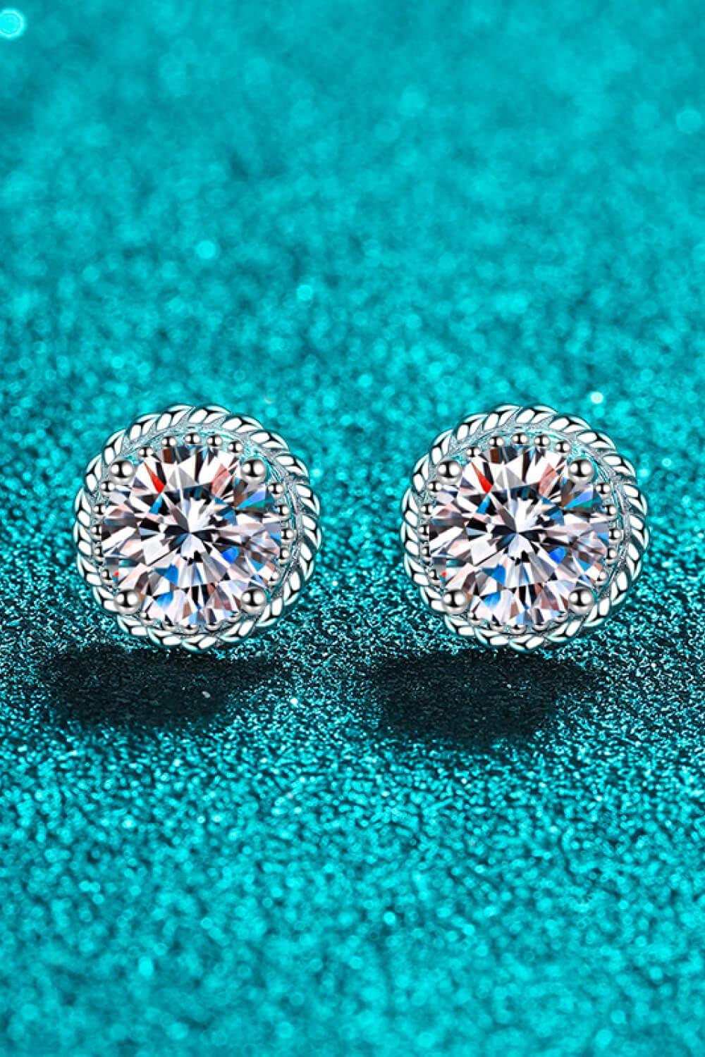 1 Carat Moissanite Rhodium Plated Round Stud Earrings - Southern Shores Clothing