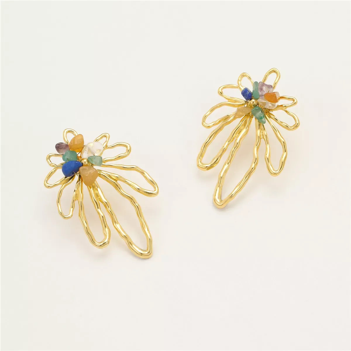 18K Gold-Plated Natural Stone Flower Earrings - Southern Shores Clothing