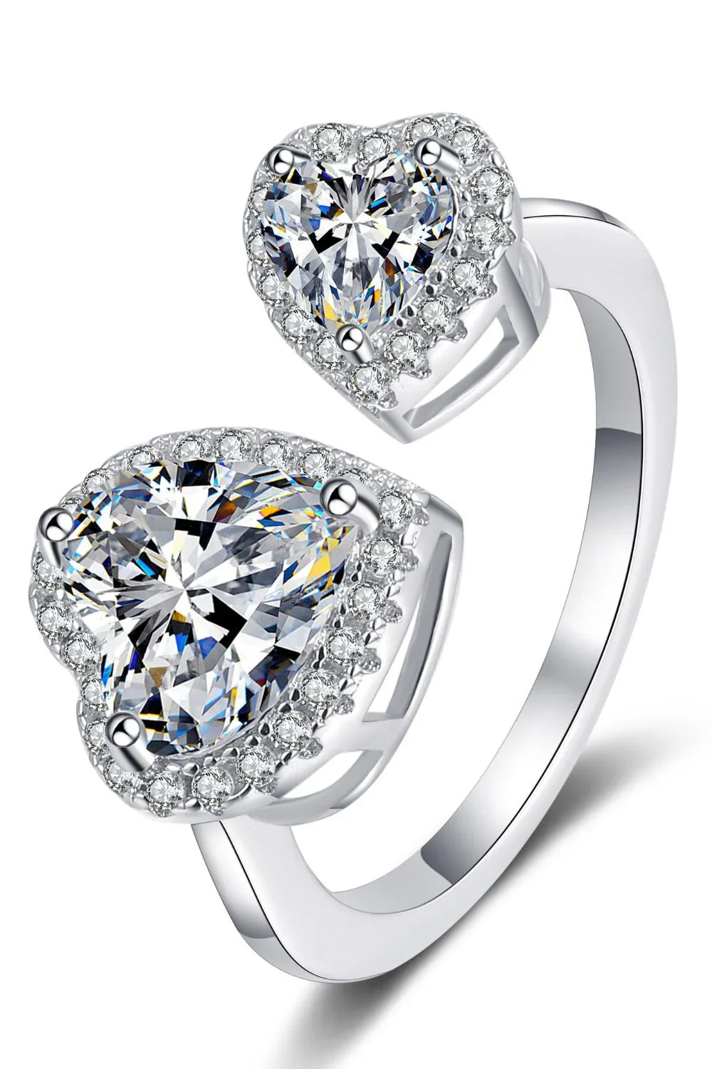 Heart-Shaped Moissanite Ring, Adjustable Sterling Silver - Southern Shores Clothing