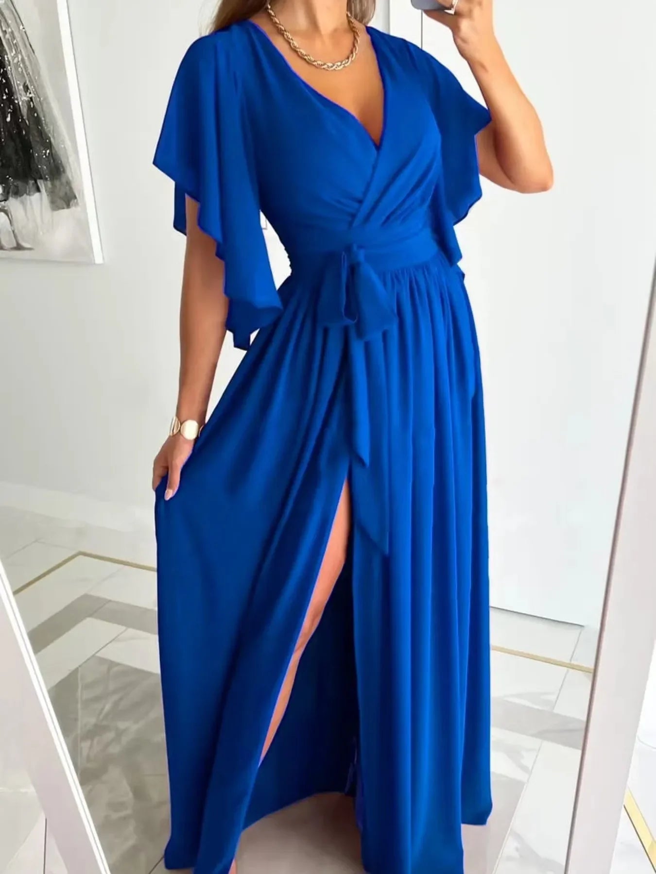 Flutter Sleeve Surplice Tie Waist Dress Silhouette - Southern Shores Clothing