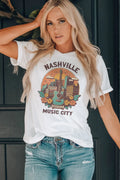 Nashville Music City Graphic Round Neck Stretchy Tee - Southern Shores Clothing
